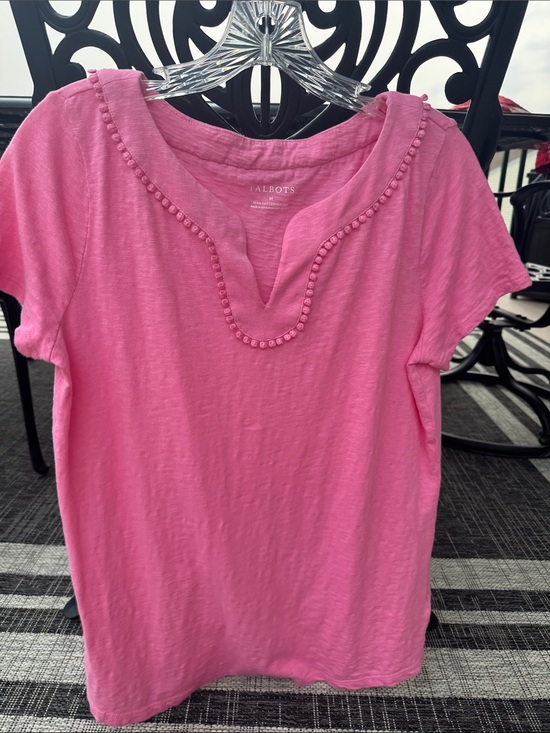 Talbots Tops - Talbots Hot Pink Short-Sleeve Trim Notch Neck Tee